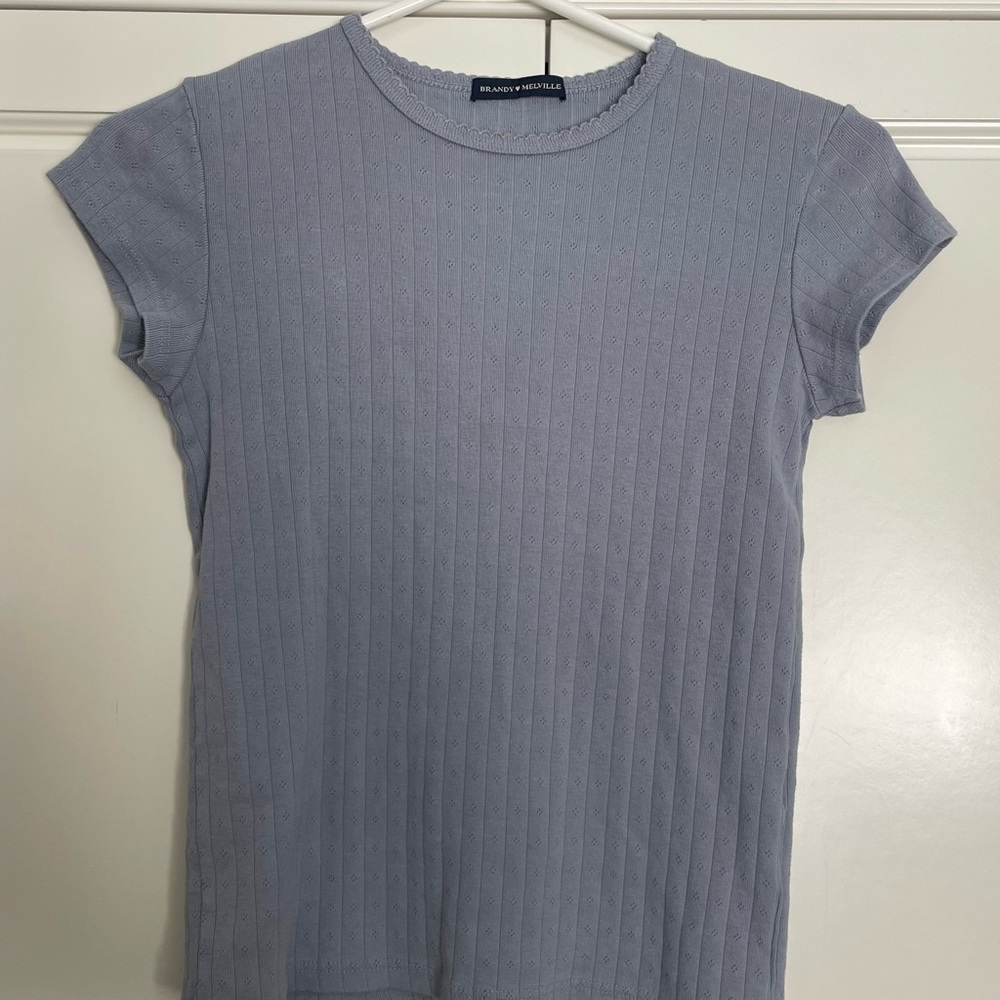 Brandy Melville Fitted Blue Gray Ribbed Cap Sleeve Tee